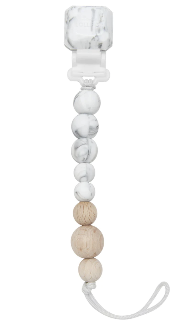 Loulou Lollipop Silicone & Wood Pacifier Clip- Marble