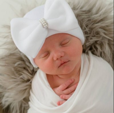 ILYBEAN Newborn White Bow Pearl Rhinestone Center