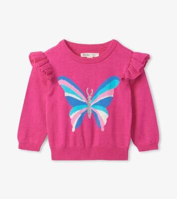 Hatley Baby Girl Stripy Butterfly Pink Sweater 00