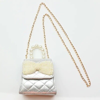 Sparkle Sisters Metallic Pearl Bow Bag - silver