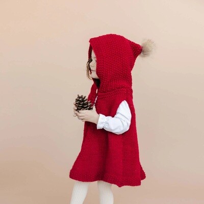 Blueberry Hill Kids Poncho w/Hood Red Hand Knit Small 1-2Yrs
