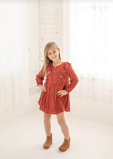 Mabel &amp; Honey Girls  Woodland Rayon Dress Red