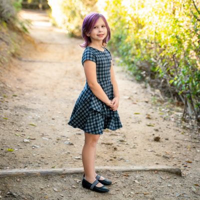 Sweet Bamboo Girls Emma Tulip Dress -Black Tartan*