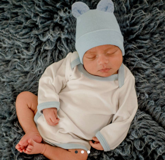 Ilybean Blue Fuzzy Bear Ear Hat & Matching Onesie Take Home Set