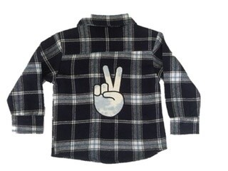 Mish Boys Peace Hands Flannel Shirt- Gray 962
