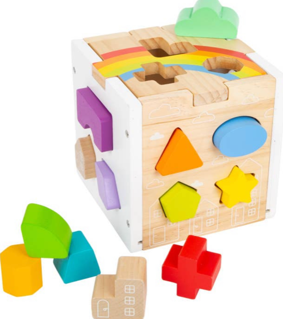 Small Foot Wooden Toys Rainbow Shape Sorter Cube Playset Designed for Chilrden Ages 12+ Months