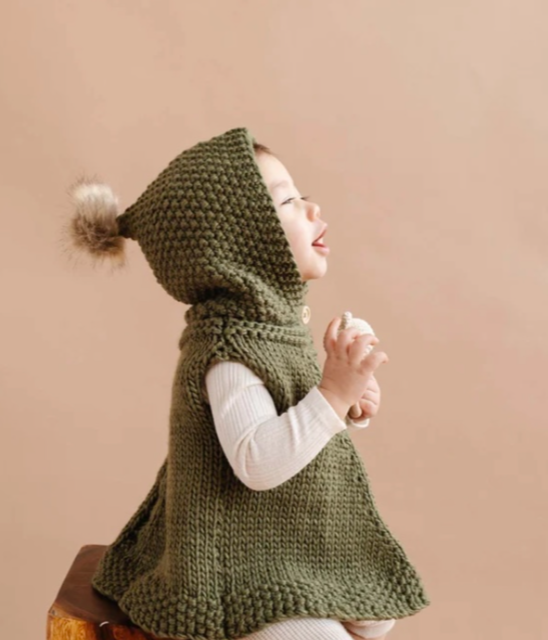 Blueberry Hill Kids Poncho w/Hood Olive - Small 2-4Y*