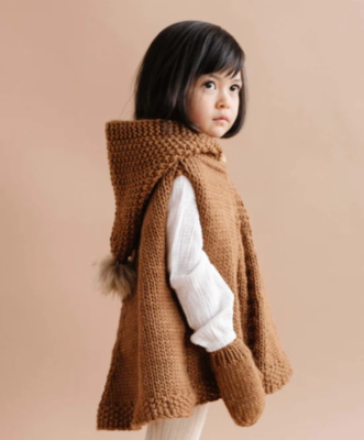 Blueberry Hill Poncho w/Hood Walnut- Small 2-4Y*