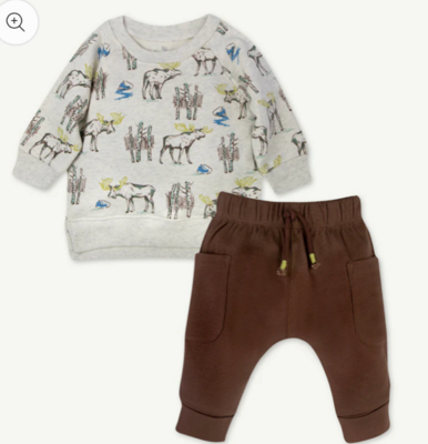 Oliver & Rain Baby Boy Moose  Sweatshirt Set 382