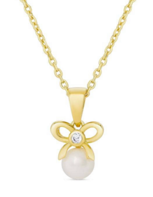 Lily Nily CZ Bow and Freshwater Pearl Pendant In Sterling Silver*