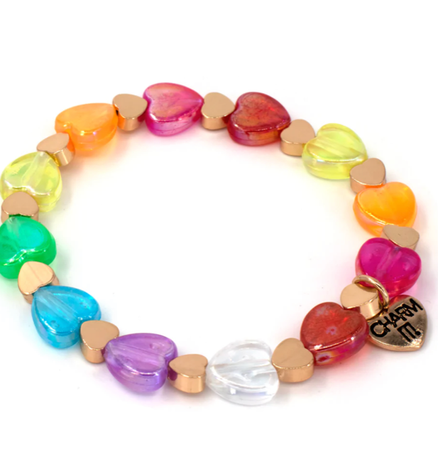 Charm It Gold Rainbow Heart Stretch Bead Bracelet CIBB203*