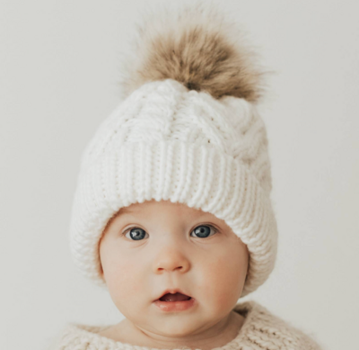 Huggalugs Winter White Pop Pom Pom Beanie *