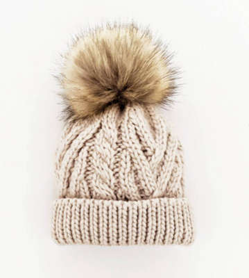 Huggalugs Oatmeal Pop Pom Pom Beanie Hat