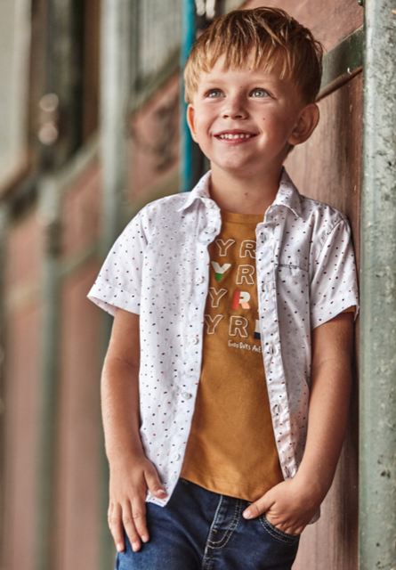 Mayoral Boys White Micropatterned S/S Shirt 3163