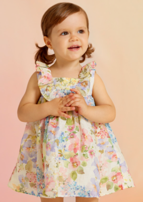 Abel & Lula Baby Girl Printed Linen Dress 5004