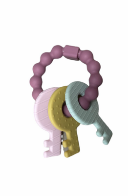 Three Hearts Key Teether Rattle- Mauve*