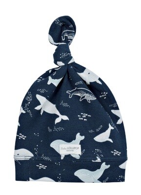 Loulou Lollipop Top Knot Beanie Whales - 0-6M
