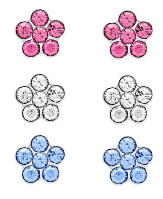 Lily Nily Crystal Flowers Stud Set in Sterling Silver