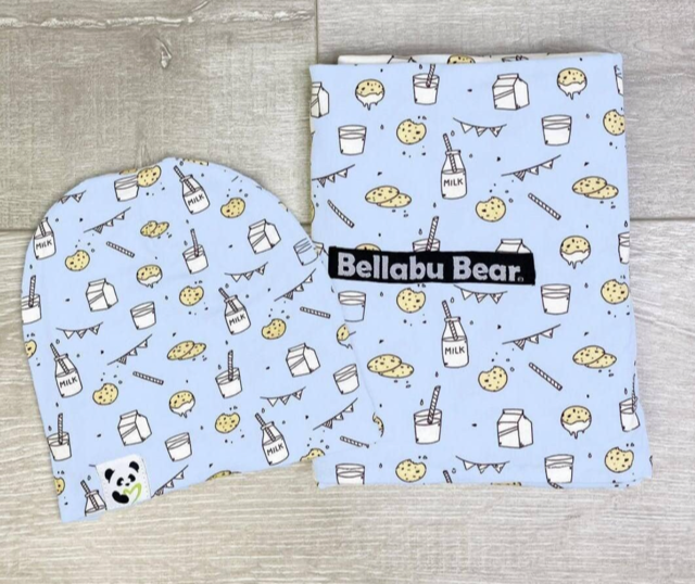 Bellabu Bear Bamboo Swaddle & Beanie Set - Cookies Blue*