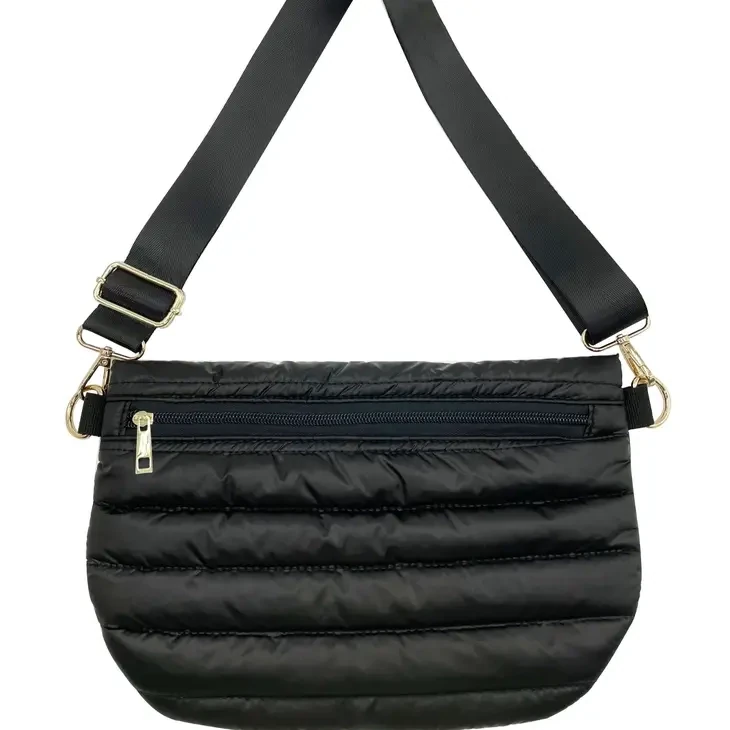 Mavi Bandz Black Puffer Messenger Crossbody Shoulder Bag