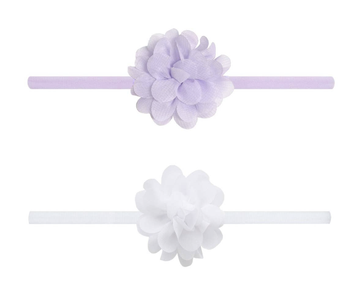 Baby Bling 2PK Mini Chiffon Flower Skinny Headband - Light Orchid + White