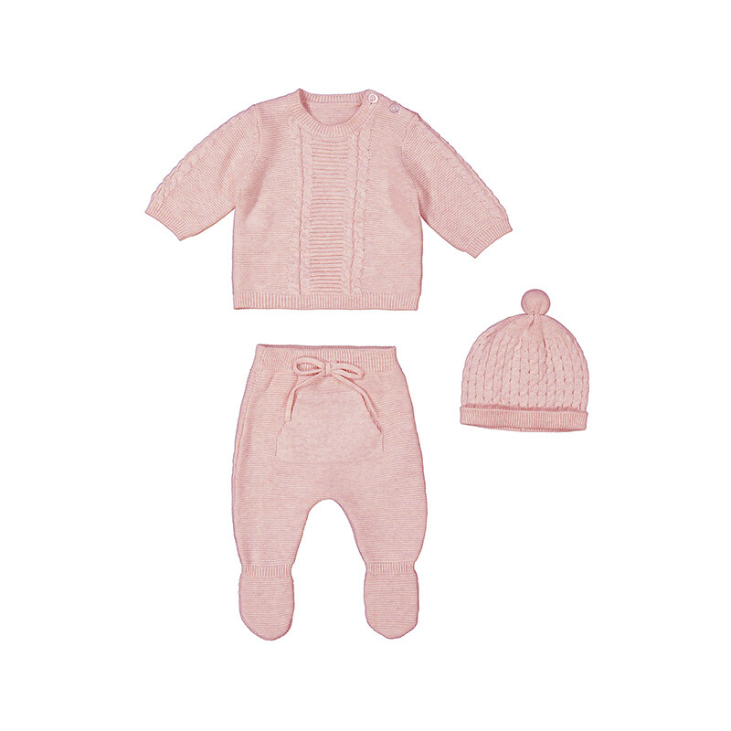 Mayoral Baby Girls Pink Knit Set w/Hat 2507