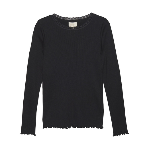 Creamie Girls Black L/S Ribbed Top 493