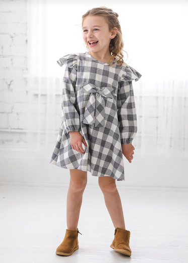 Mabel &amp; Honey Girls Harper Ash Bow Dress 488*