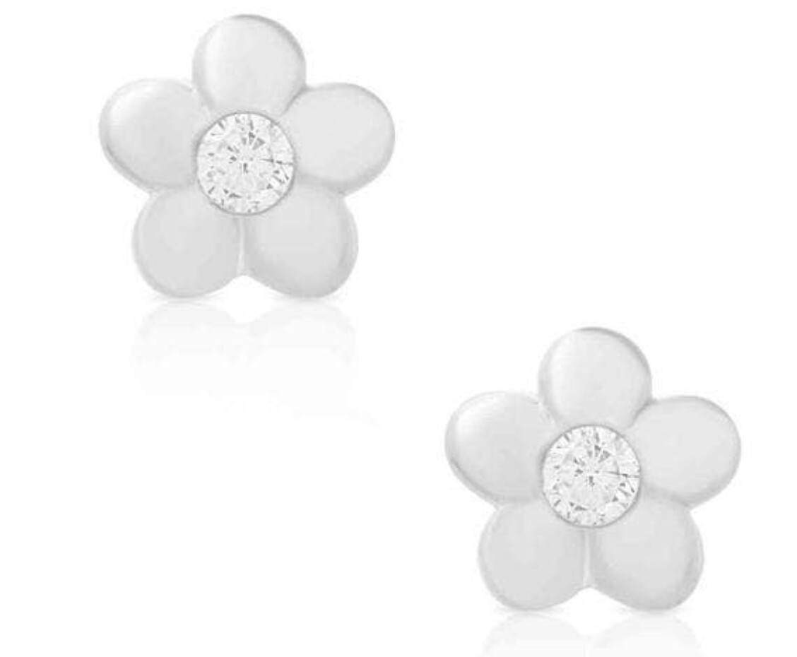 Lily Nily Flower CZ Stud Earrings In Sterling Silver*