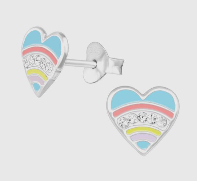 Lily Nily Heart w/ Crystal Stud Earrings  (Sterling Silver