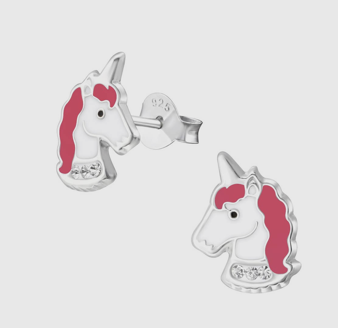 Lily Nily Unicorn Stud Earrings w/Crystals in Sterling Silver