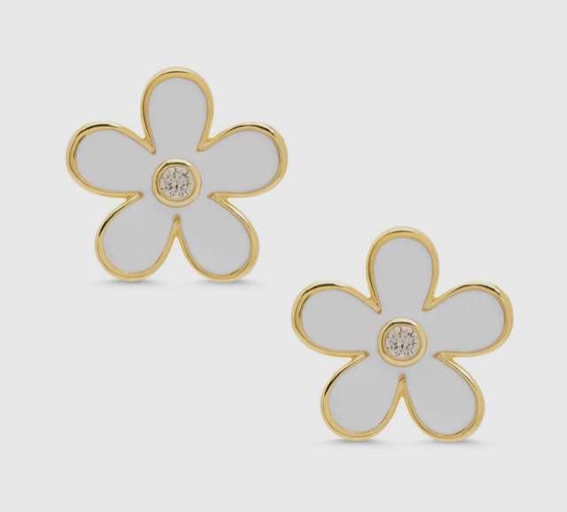 Lily Nily Flower CZ Stud Earrings - White*