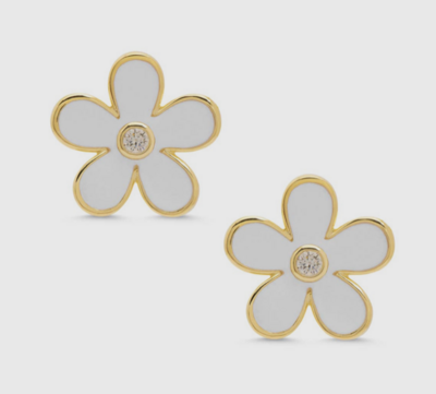 Lily Nily Flower CZ Stud Earrings - White