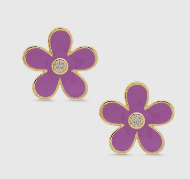 Lily Nily Flower CZ Stud Earrings - Purple*
