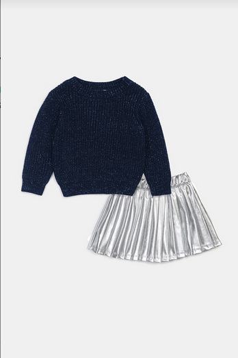 Splendid Girls Navy Glitter Sweater/Skirt Set 584*