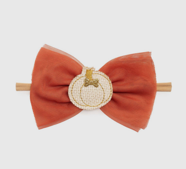Sweet Wink Pumpkin Tulle Bow Baby Headband