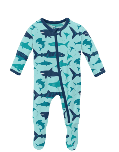 Kickee Summer Sky Shark Week Zip Footie*