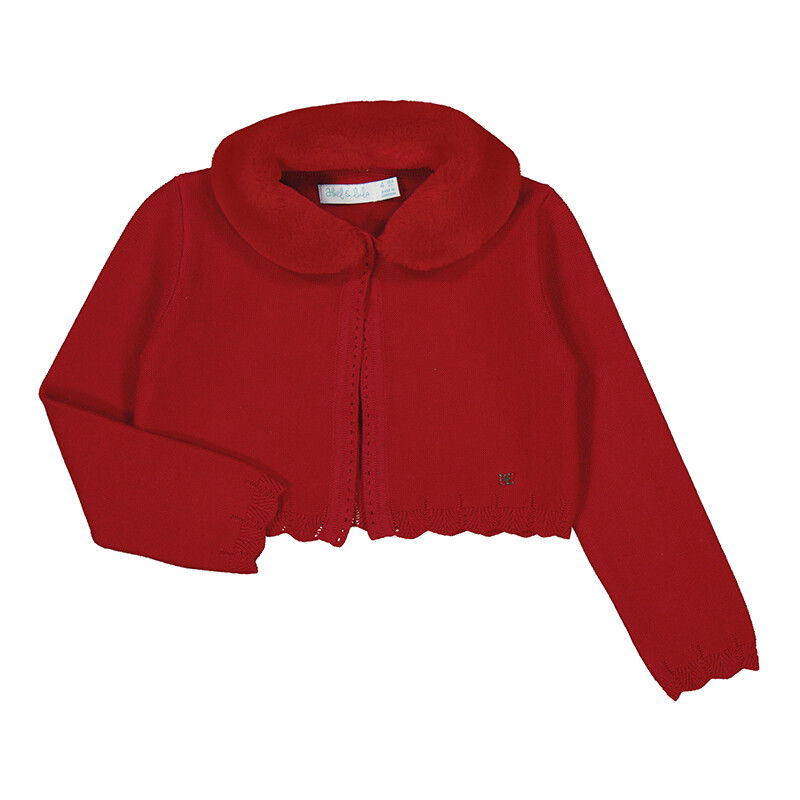 Abel &amp; Lula Girls Red Faux Fur Cardigan 5862*