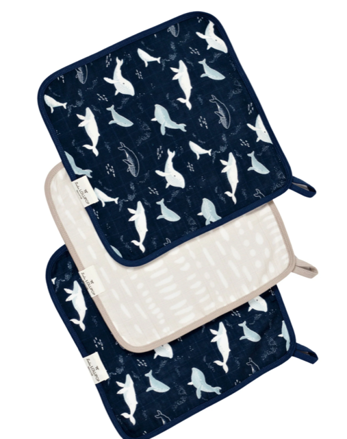 Loulou Lollipop Washcloth 3-pieces Set - Blue Whales 715