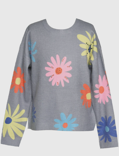 Hannah Banana Girls Grey Multi Flower Sweater 137