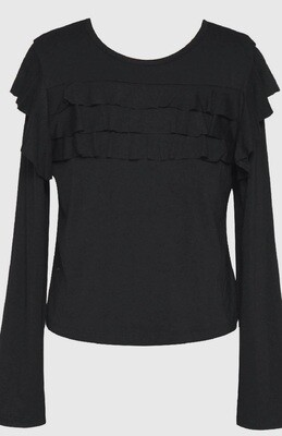 Hannah Banana Girls Black L/S Ruffle Top 331*
