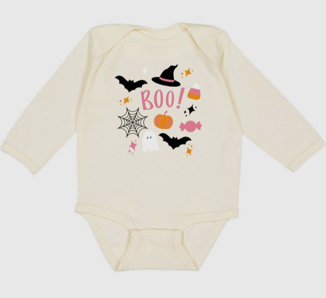 Sweet Wink Halloween Doodle Long Sleeve Bodysuit*
