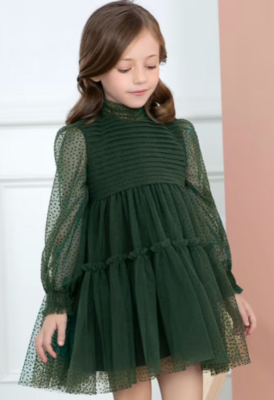 Abel &amp; Lula Girls Flocked Tulle Green Dress 5542*