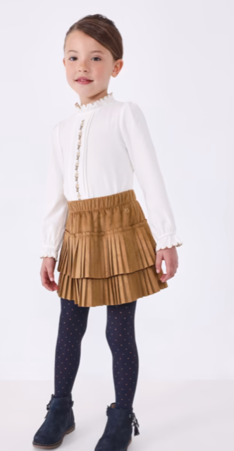 Mayoral Girls Brownie Pleat Suede Skirt 4903*
