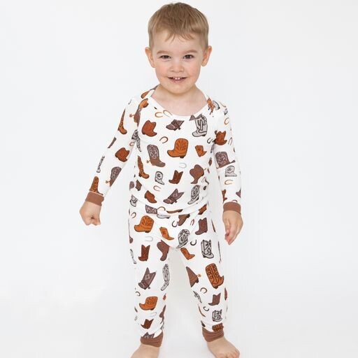 Angel Dear Brown Boots L/S Brown PJ Set *