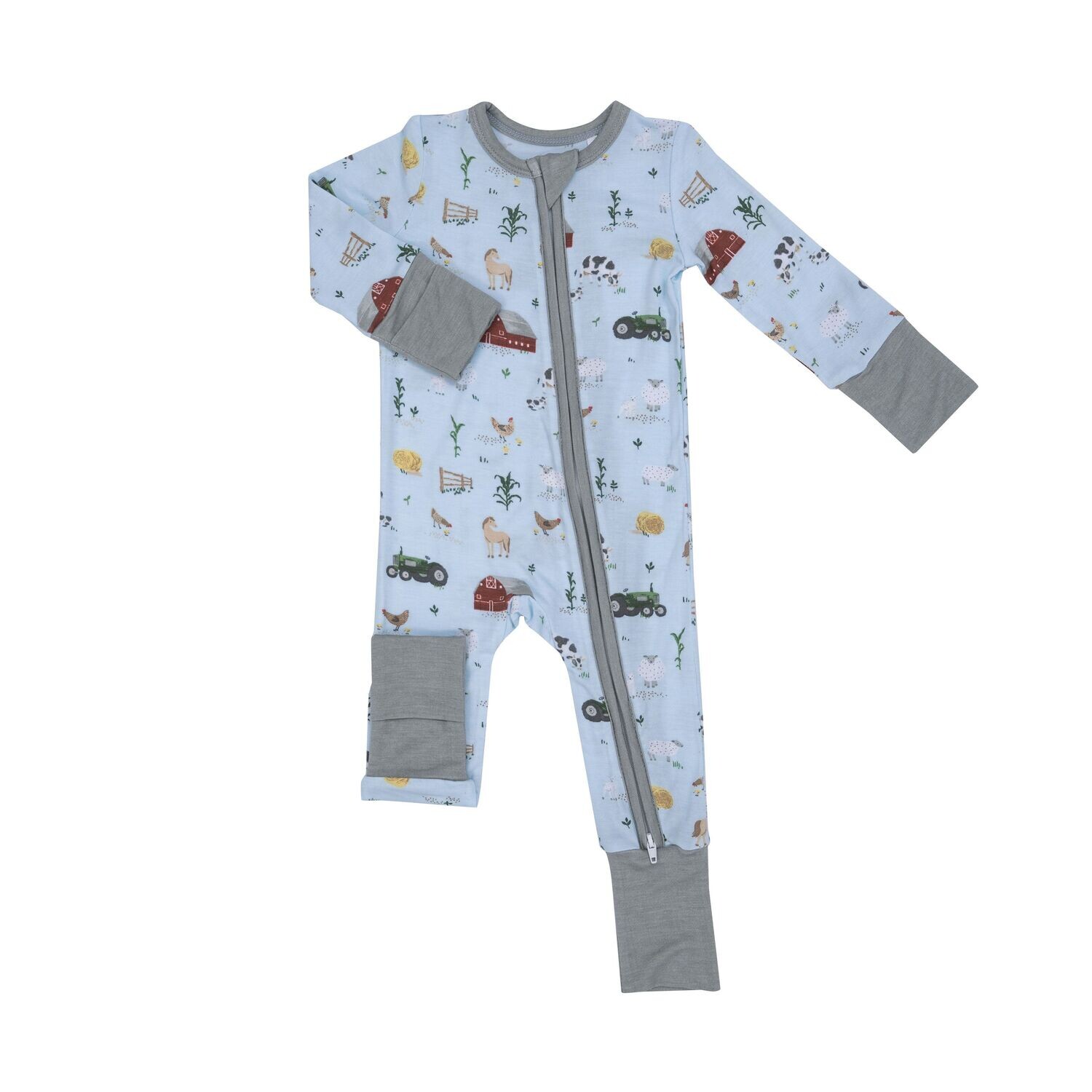 Angel Dear Big Red Barn 2way Zip Blue Romper*