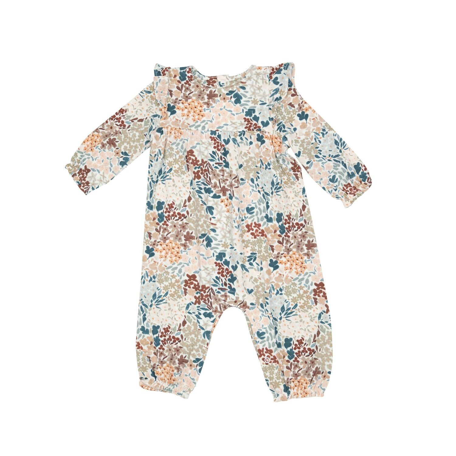 Angel Dear Painted Fall Floral Ruffle Pink Romper*