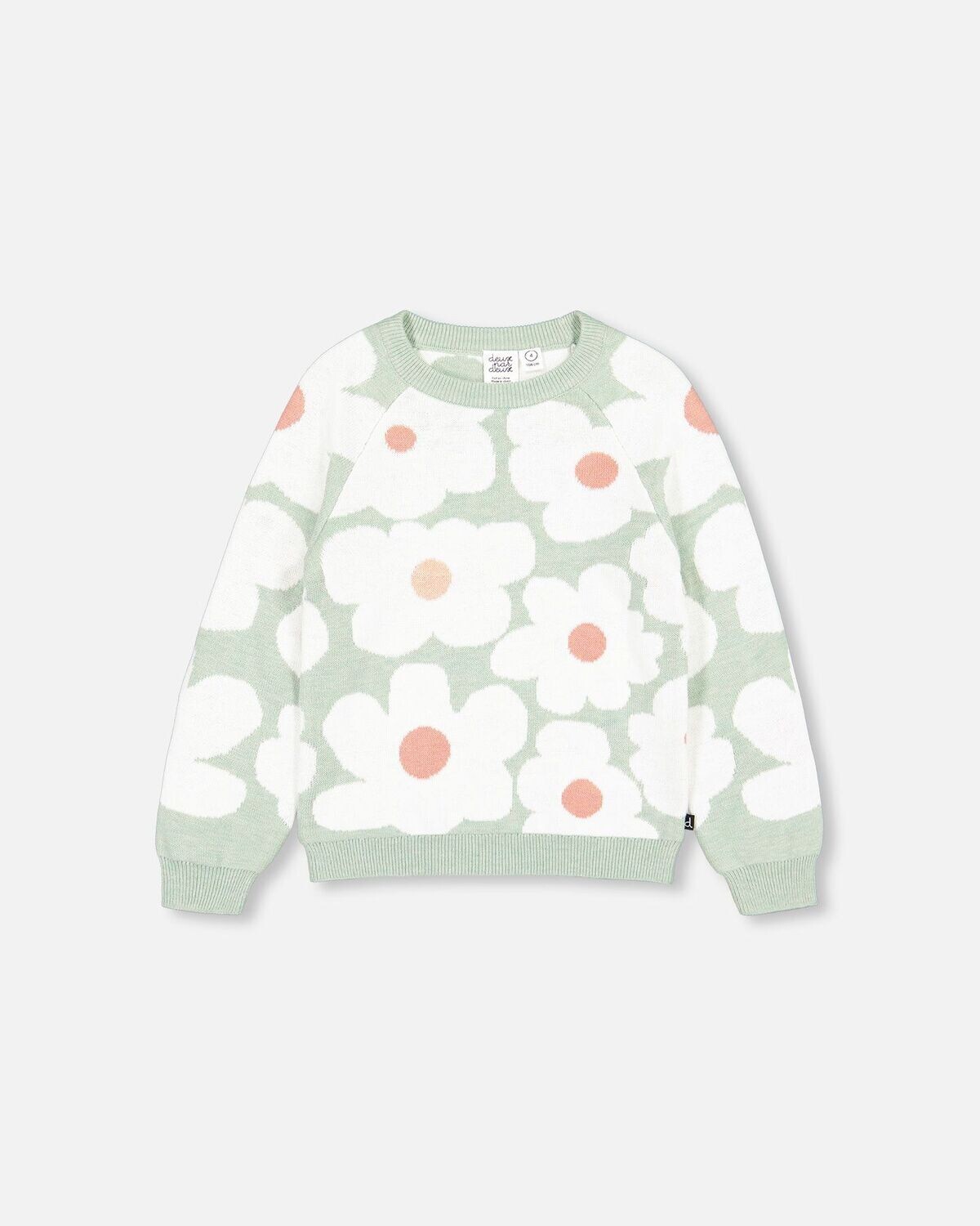 Deux Par Deux Girl Frost Green Flower Sweater T72*
