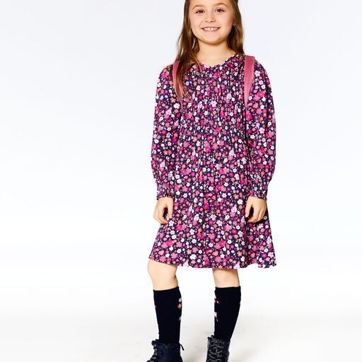 Deux Par Deux Girls Navy Liberty Flowers Dress I91