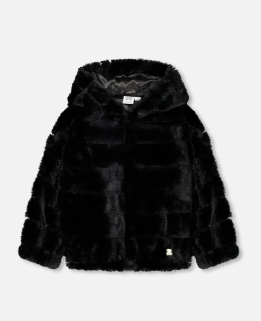 Deux Par Deux Girls Hooded Faux Fur Jacket O51